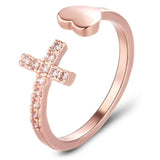 Kors hjerte ring rosa guld