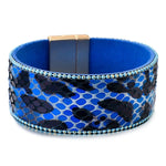 Læder armbånd kvinder blå leopard smykke