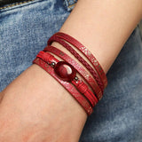Læder armbånd kvinder rød perle online
