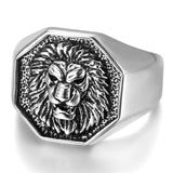 Sekskantet signet ring løve solv