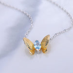 Sky Blue Topaz krystal sommerfugl halskæde 1001 Smykker