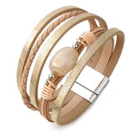 Læder armbånd kvinder beige perle