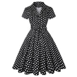 Mørkeblå polkaprikket rockabilly-kjole S
