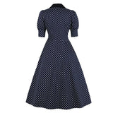 Mørkeblå Prikket Pin Up Kjole
