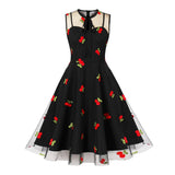Rockabilly kjole med kirsebærprint Sort / S