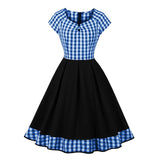 Rockabilly-kjole med tern Blå / S