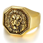 Sekskantet signet ring løve guld