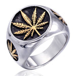 Signet ring Cannabisblad solv guld