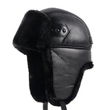 Sort læder pelshat