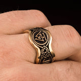 Valknut rune ring bronze